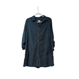 J. Jill Corduroy Blue Button Front Long Sleeve Long Tunic Shirt Sz M